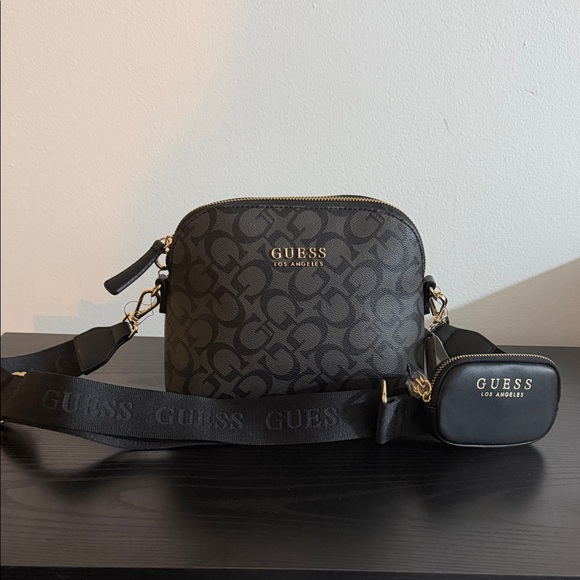 GUESS Monogram Black and Gray Crossbody Bag - Picture 2 of 12